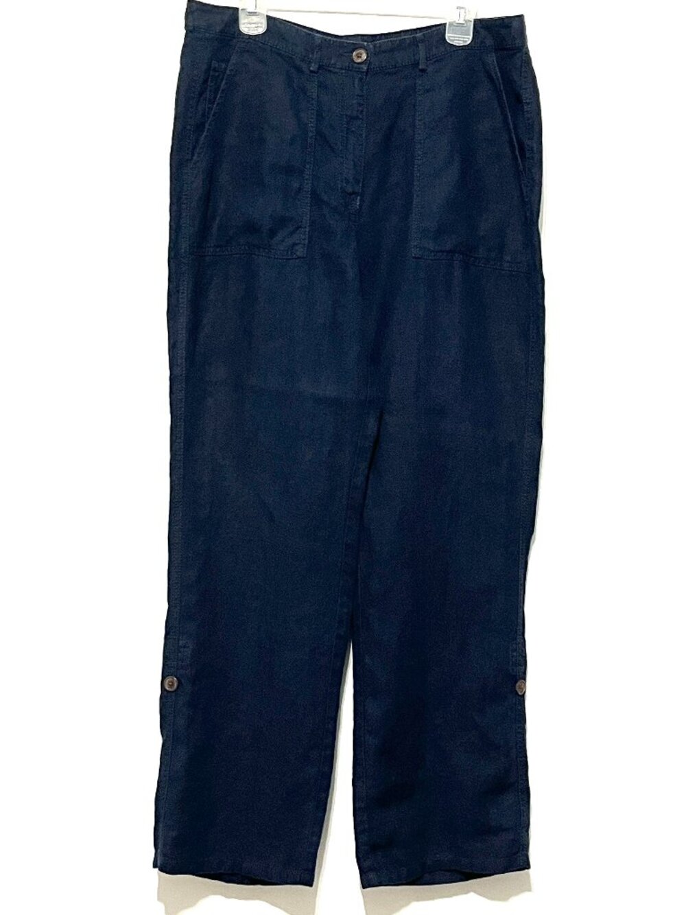 LL Bean Womens Convertible Roll Tab 100% Linen Pants 16T Navy Coastal Granola